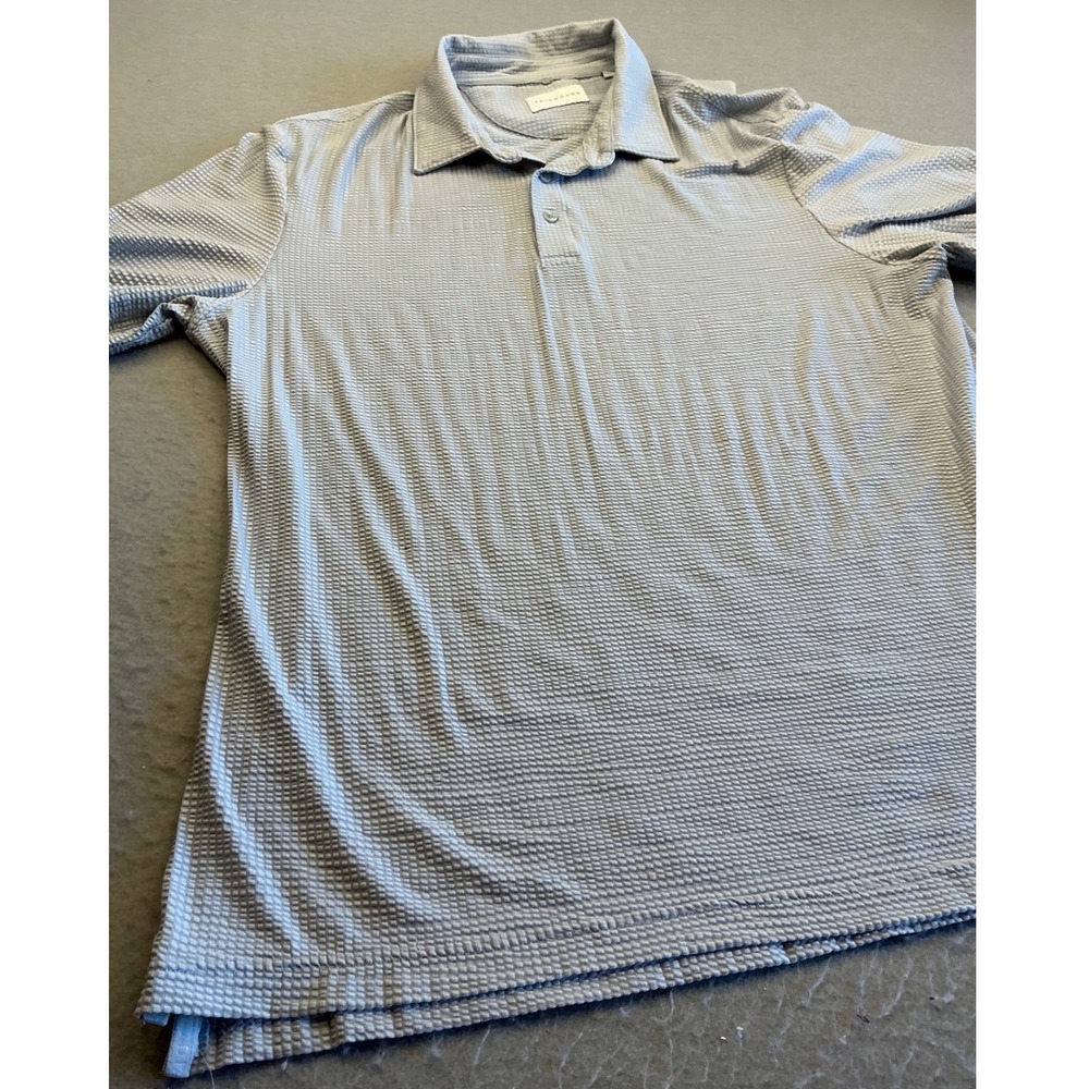 7 Diamonds Polo Shirt Textured Seersucker Knit Short Sleeve Blue Mens L Casual